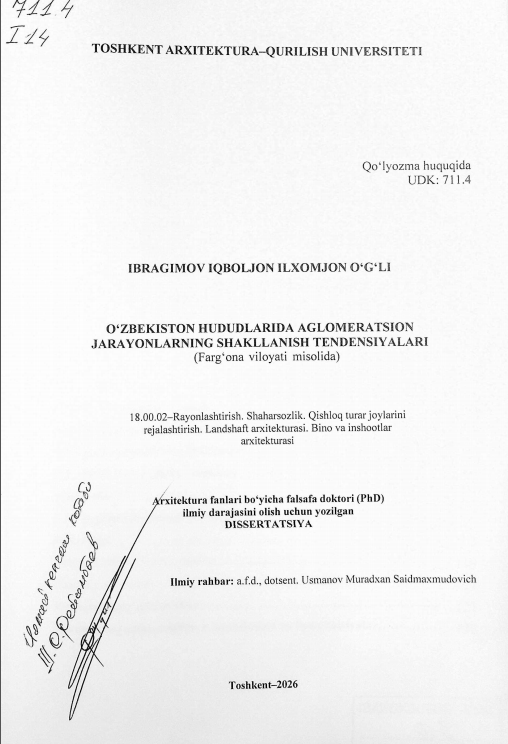 O'zbekiston hududlarida aglomeratsion jarayonlarning shakillanish tendensiyalari (Farg'ona viloyati misolida)
