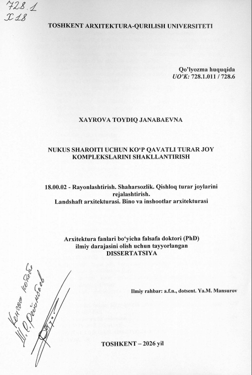 Nukus sharoiti uchun ko'p qavatli turar joy komplekslarini shakillantirish