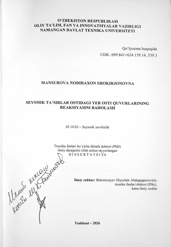 Seysmik ta'sirlar ostidagi yer osti quvurlarining reaksiyasini baholash